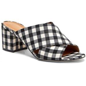 J. McLaughlin Tribeca Navy Blue White Gingham Plaid Cross Strap Sandal Heels 8.5